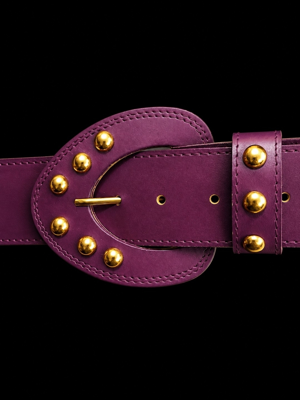 Vintage 80s Purple Genuine Leather Studded Belt Gold Hardware USA Made 38 Inch